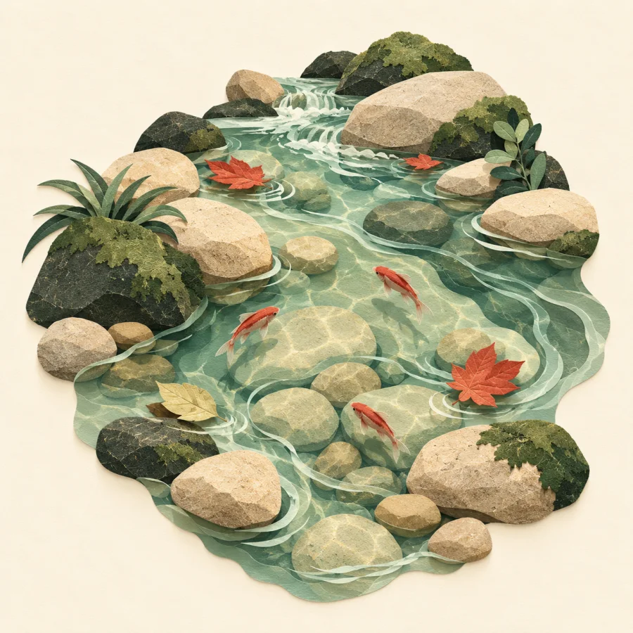 A clear stream with fish and pebbles on the bottom
