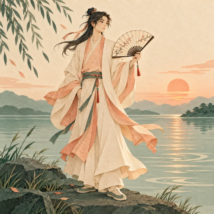 A person enjoys a cool evening breeze by the water