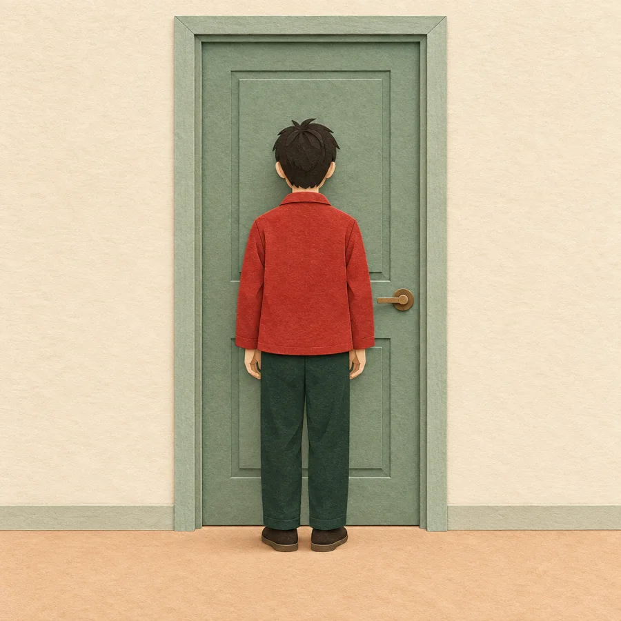 A person facing a door