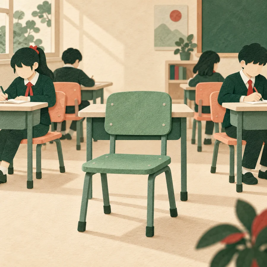 An empty chair in a classroom