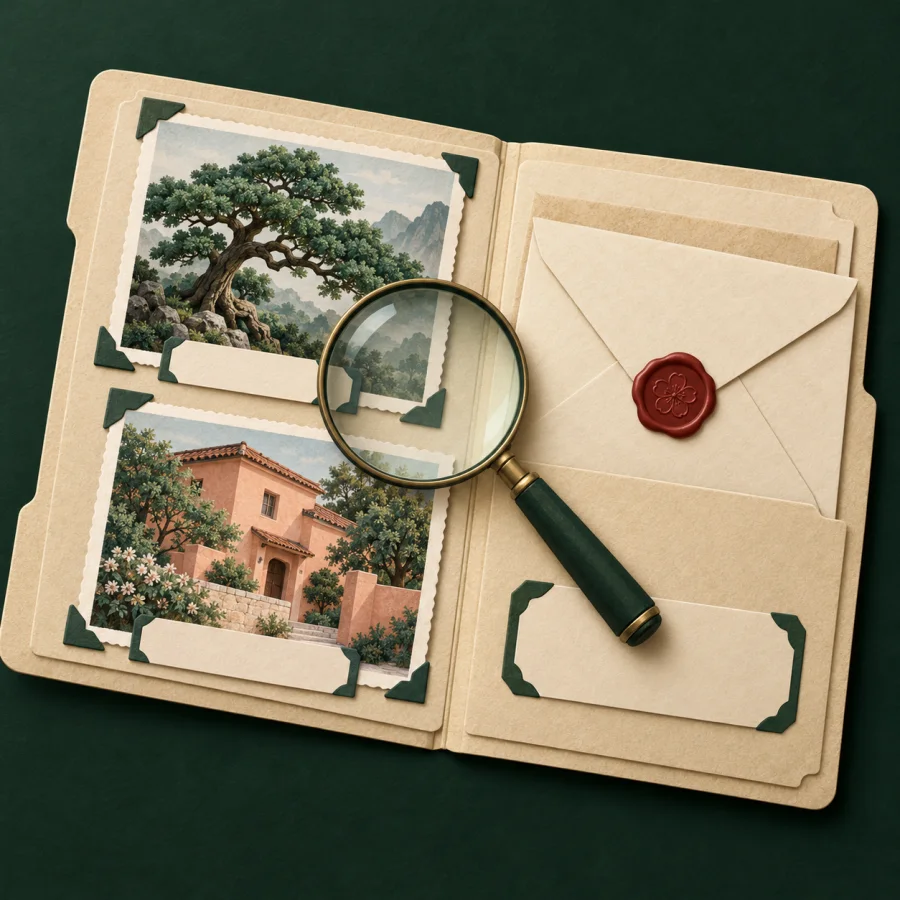 An open case folder with evidence on a table
