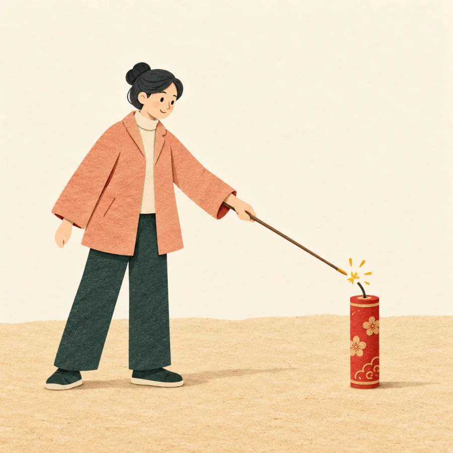 A person lighting fireworks in a field