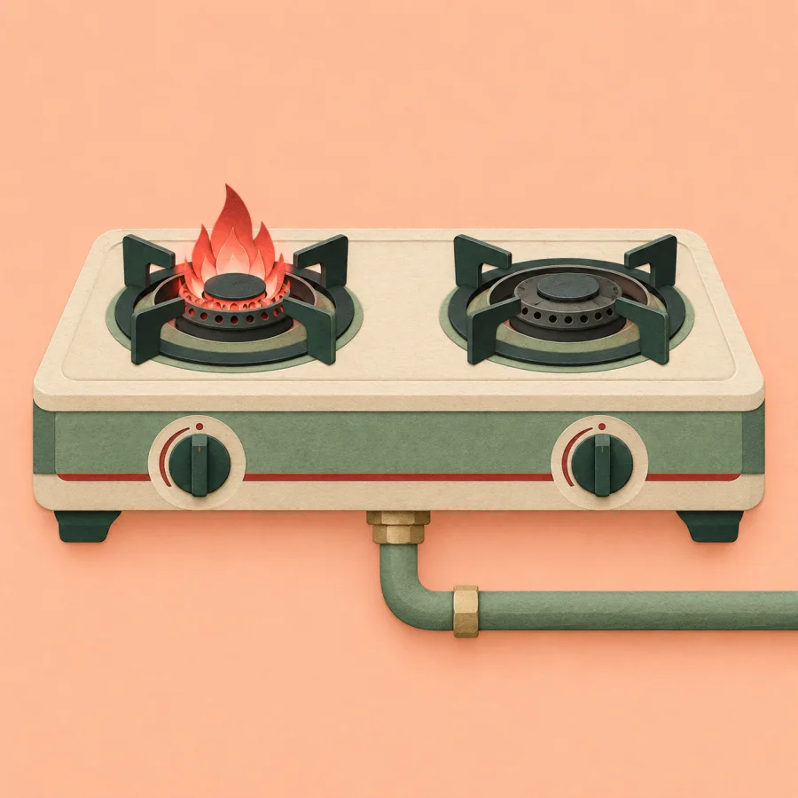 A gas stove with a ignited burner