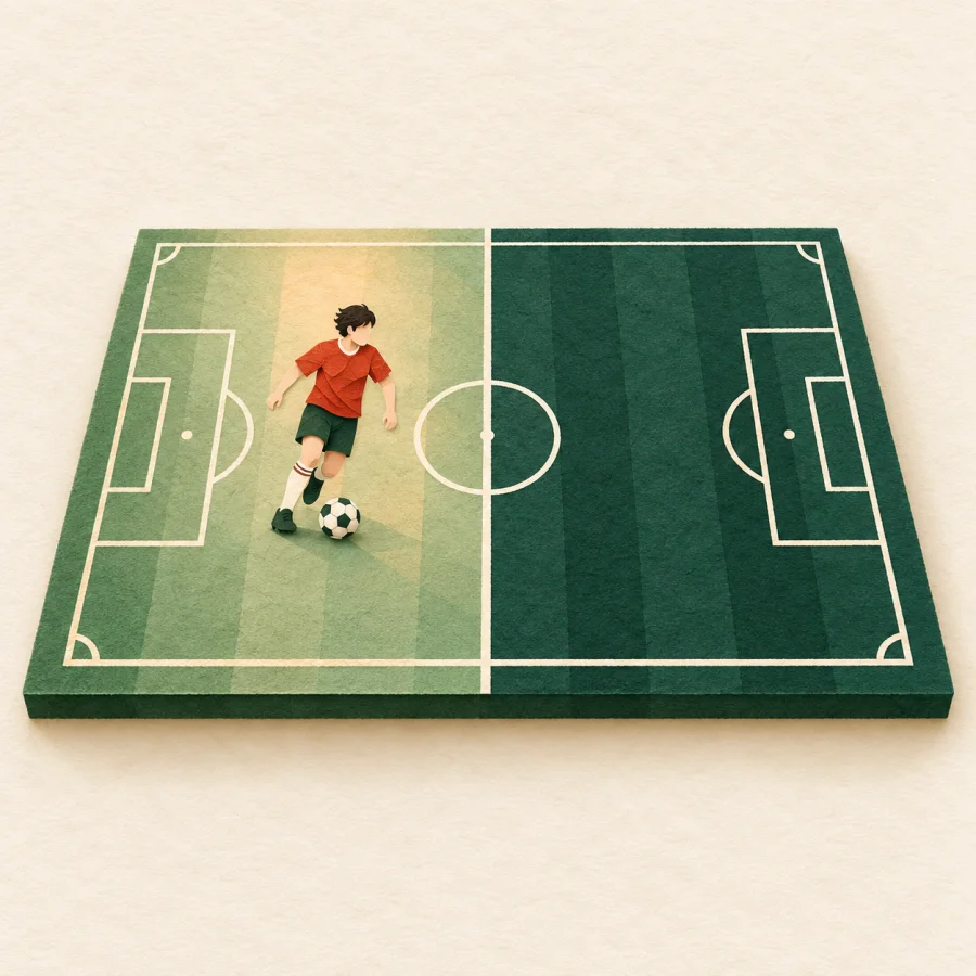 A player with a ball on the first half of a split field