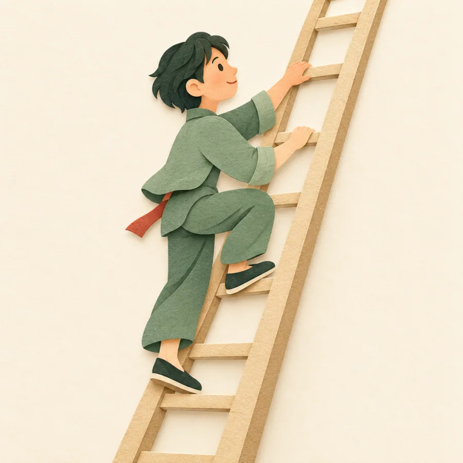 A person climbing a ladder