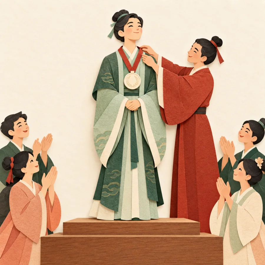 A person receives a medal among applauding people
