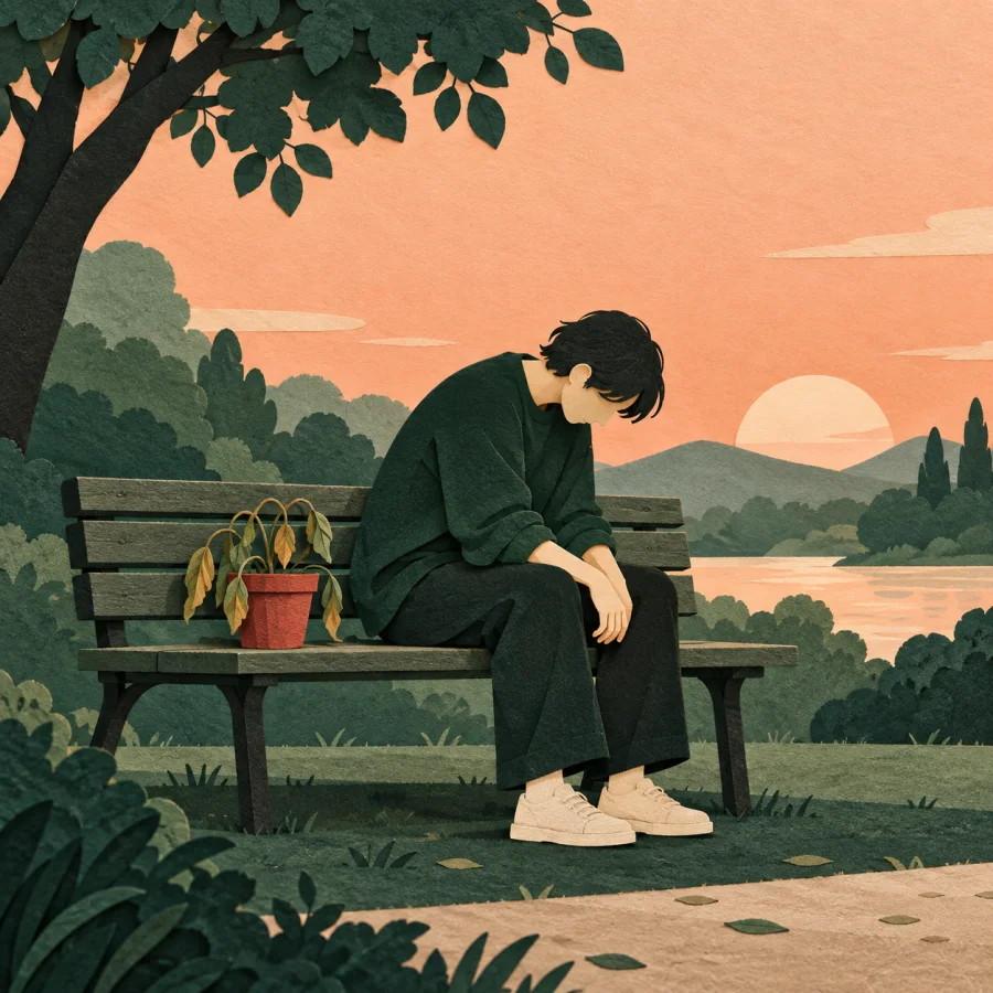 A man slumps alone on a park bench