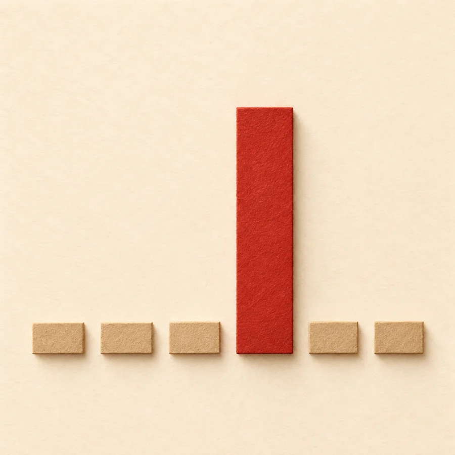 A tall red bar towering over a row of small chart bars