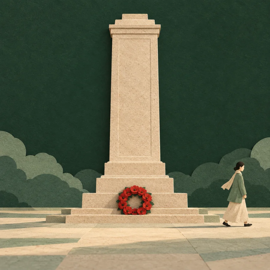 A monument standing erect in the centre of a square