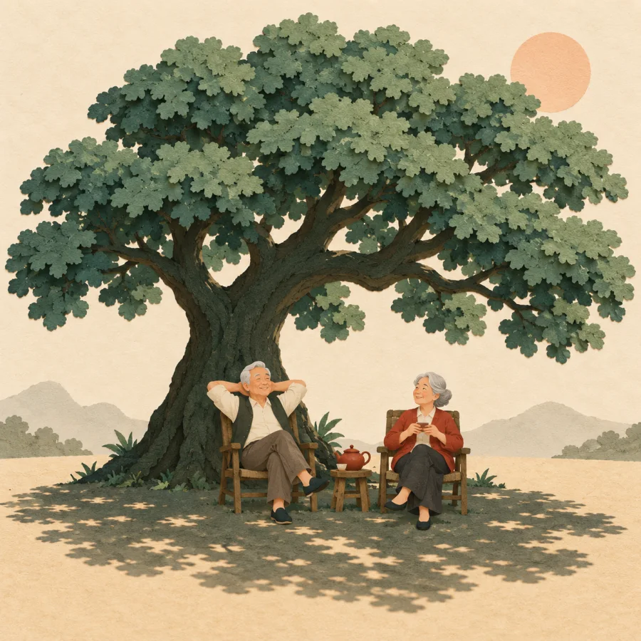 Elderly people resting in the shade of a tree