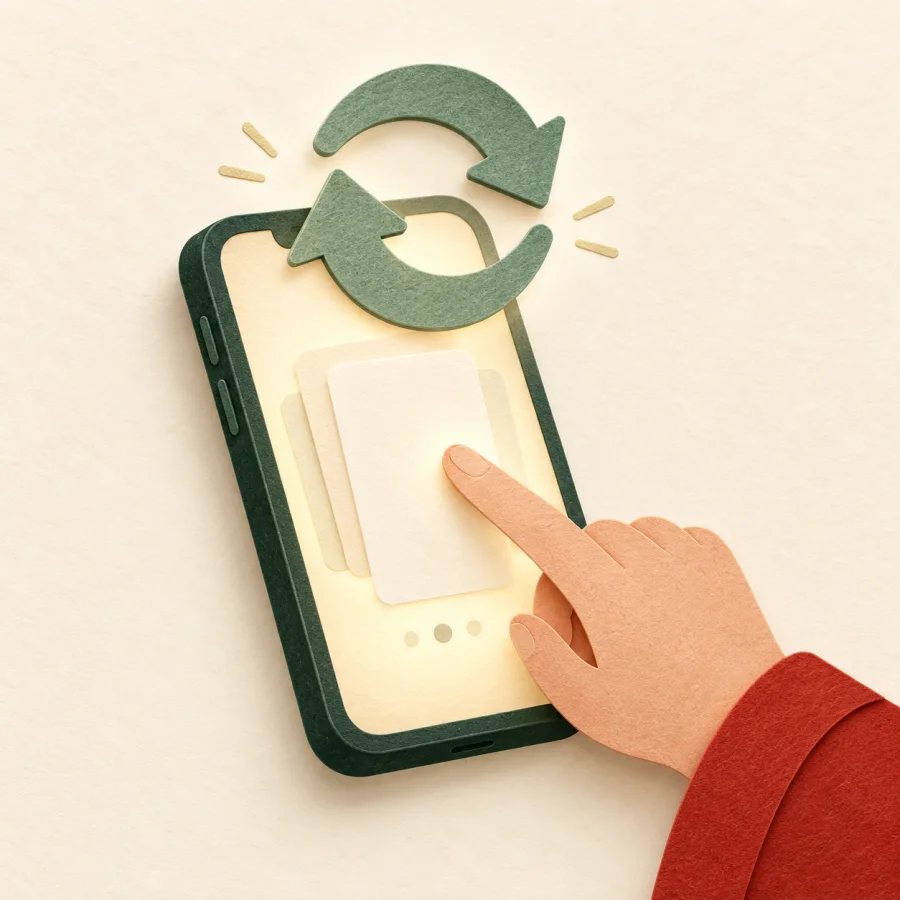 A hand refreshes a page on a phone screen.