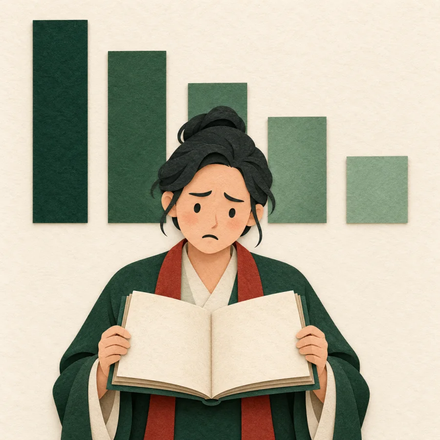 A person looking at a downward-sloping bar chart
