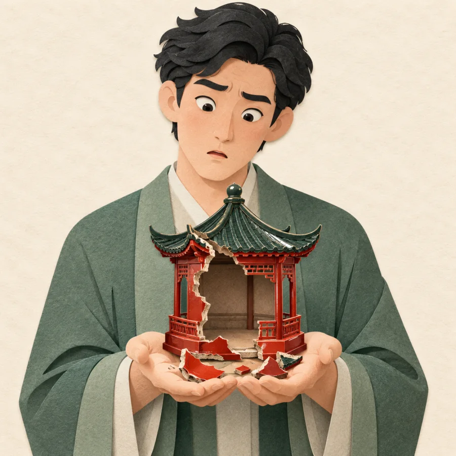A person holds a convincing-looking model that breaks apart in his hands