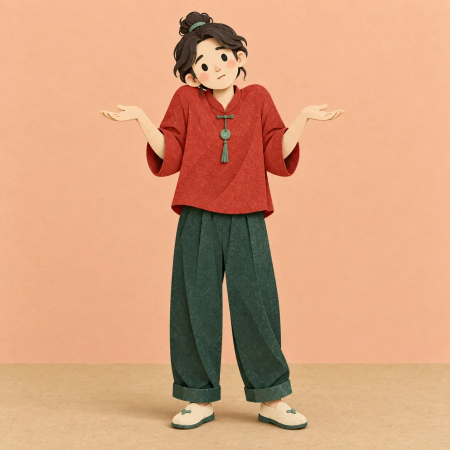 A person shrugs with shoulders raised to their ears