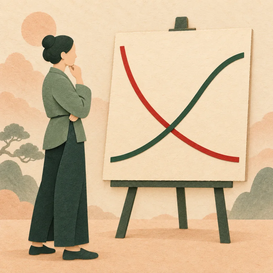 A person studying a chart whose lines rise and fall in different directions