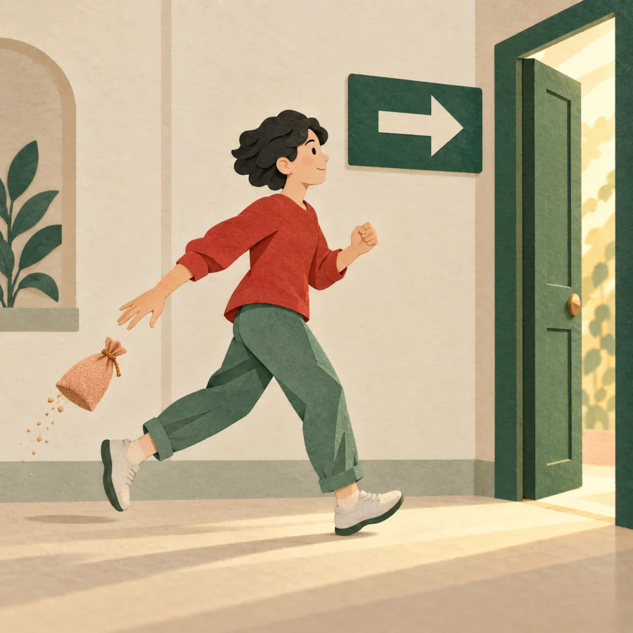 People running toward an exit along an evacuation route
