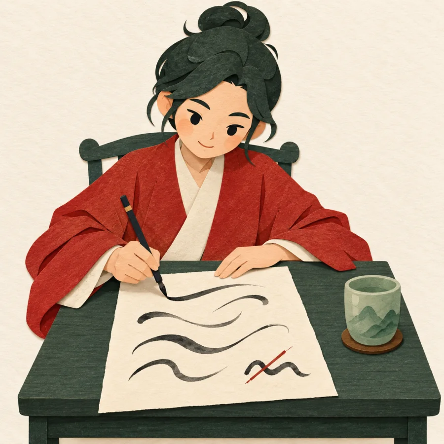A person revises smooth ink lines on paper, one crooked line crossed out