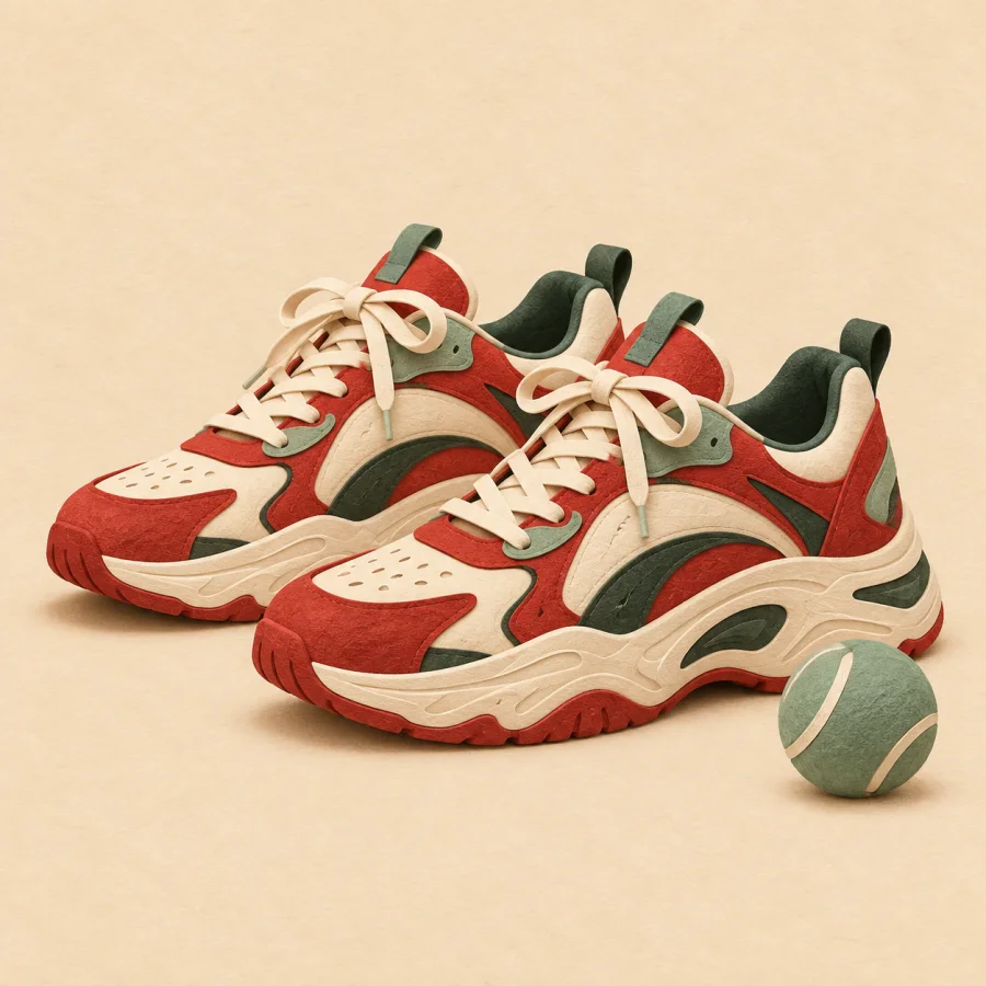 A pair of shoes beside a ball