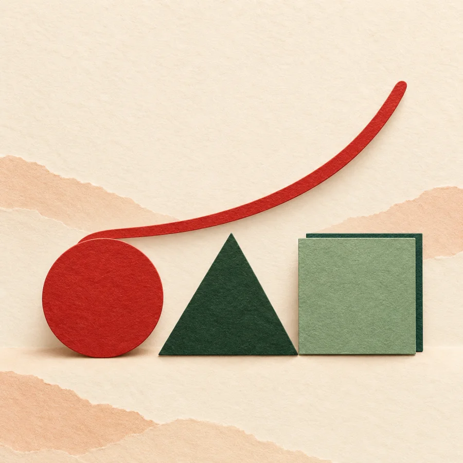 A board with large geometric shapes and a rising curve