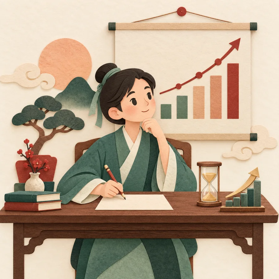 A researcher calculates data at a board with charts
