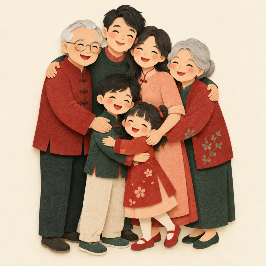 Eine Familie umarmt sich