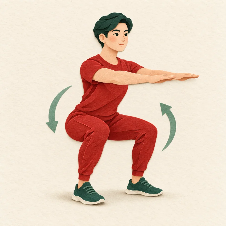 A person squatting with jade arrows circling the hips