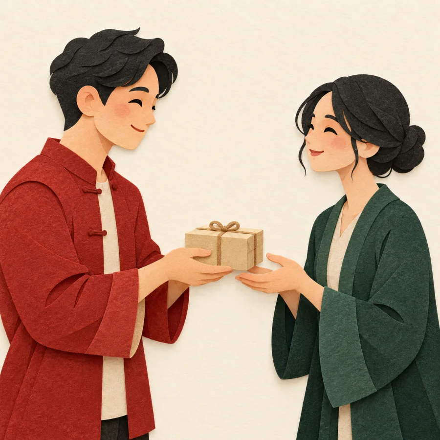 A person handing a small box into a friend's hands