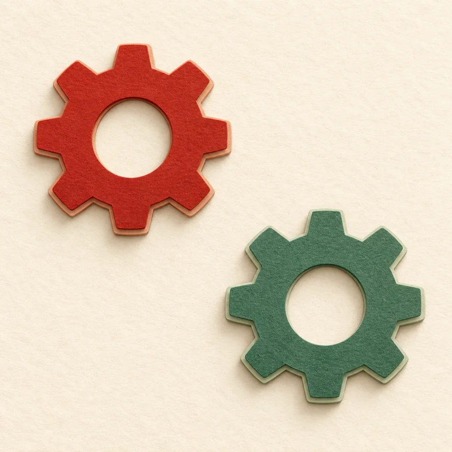 Two gears floating apart with a gap between them