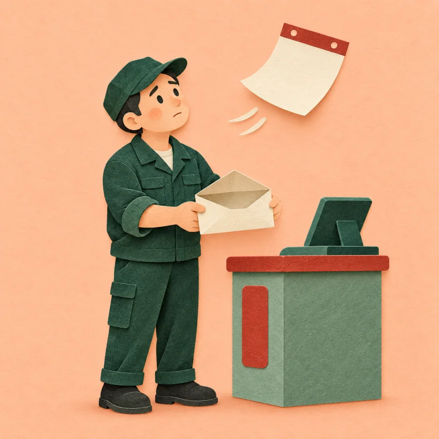 A worker holds an empty envelope, waiting for delayed wages
