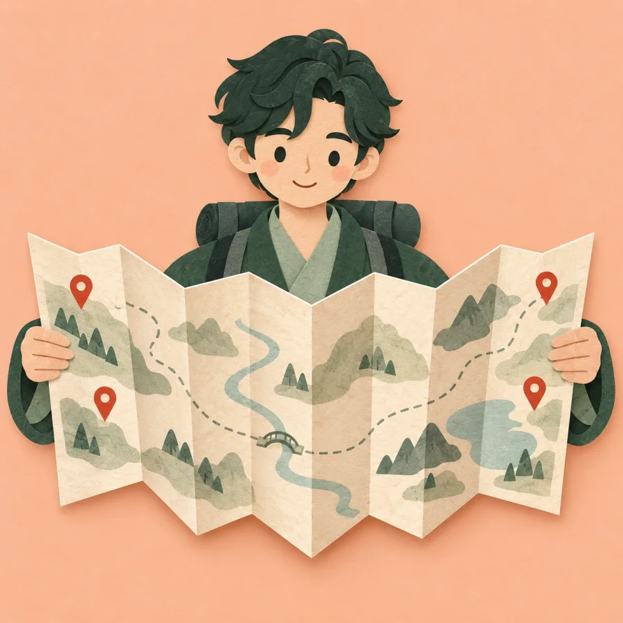 A person unfolds a map with new markers along its edges.