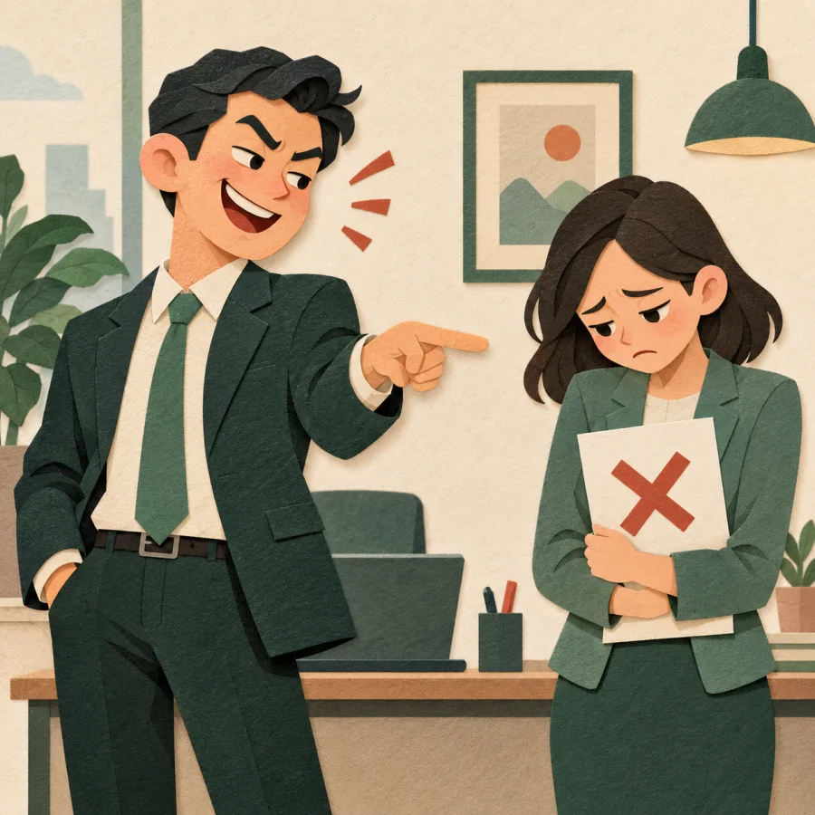 One person laughing loudly at an upset colleague