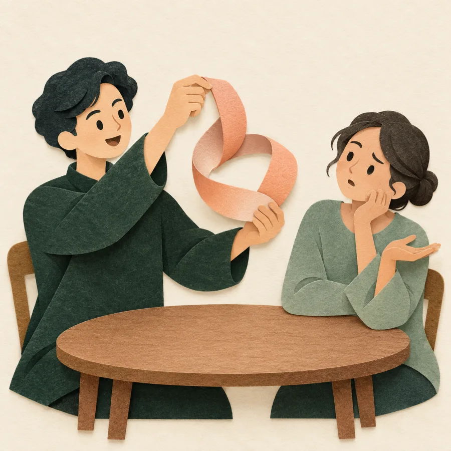 A person twisting the words on a paper while speaking