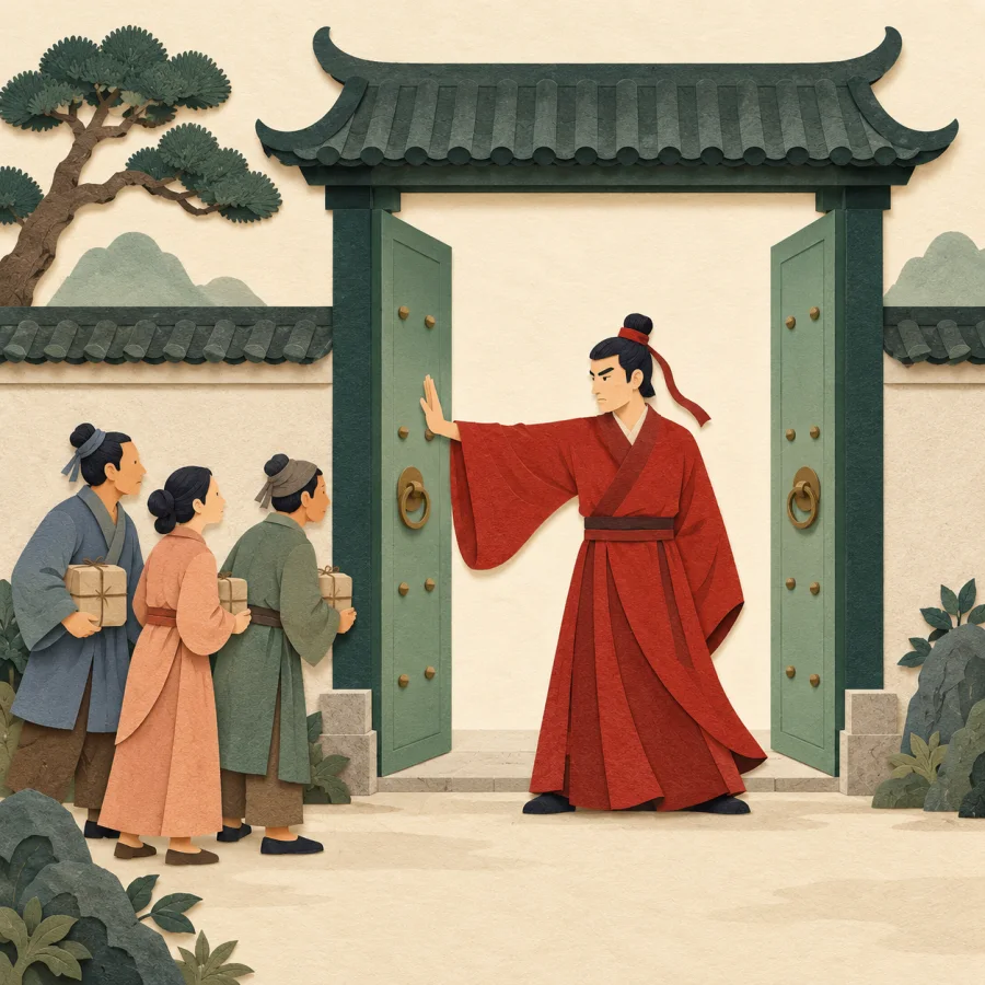 A person blocks the road with a firm outstretched hand
