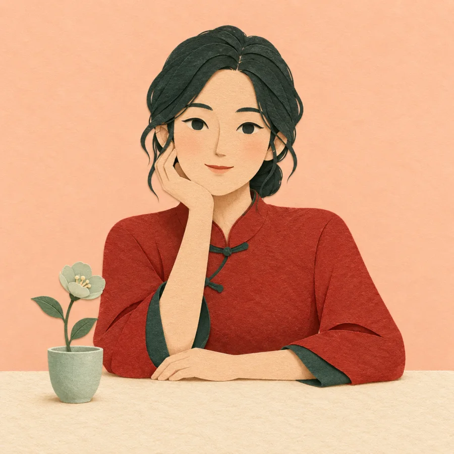 A person gives the gentlest small smile at a table