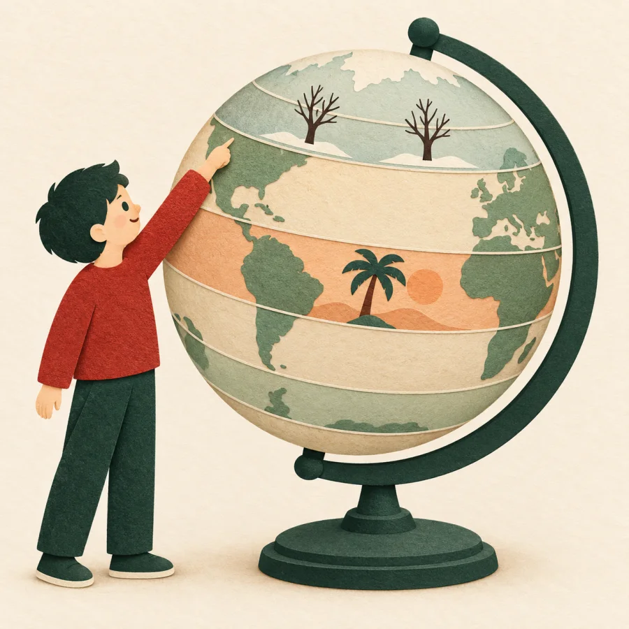 A person points at latitude lines on a large globe