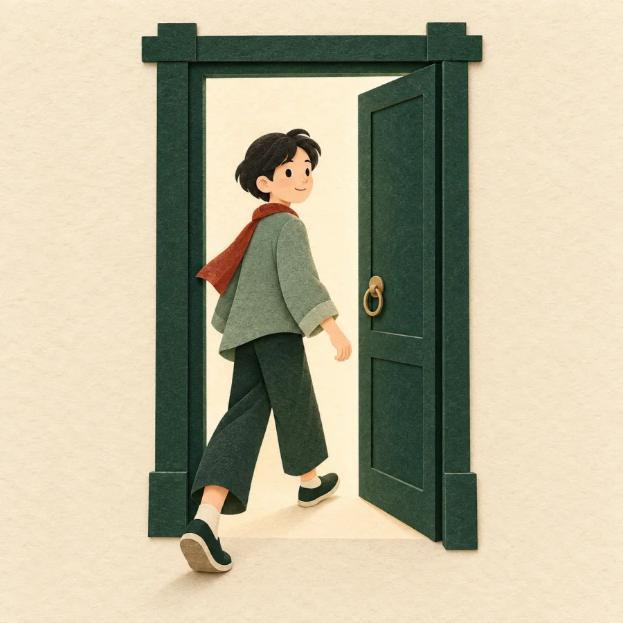 Una persona cruzando una puerta