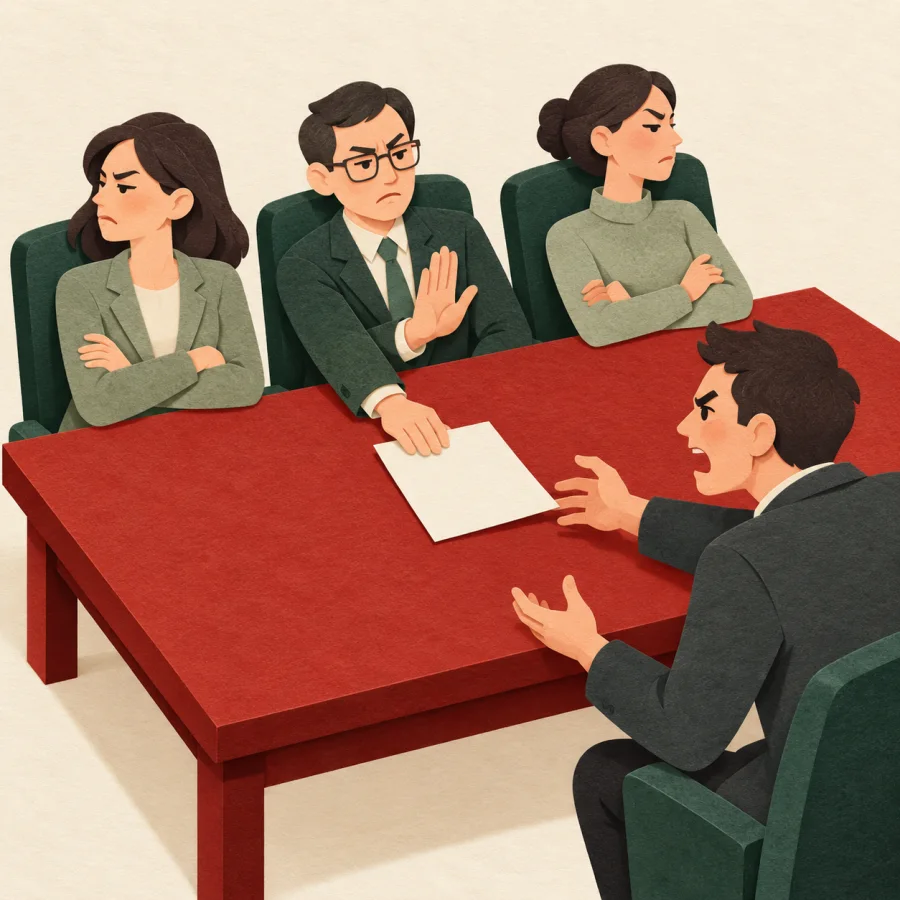 Committee members push back the demand of an angry man