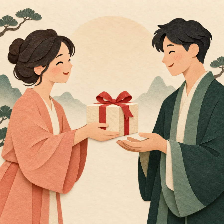 A person openly handing a gift box to another person