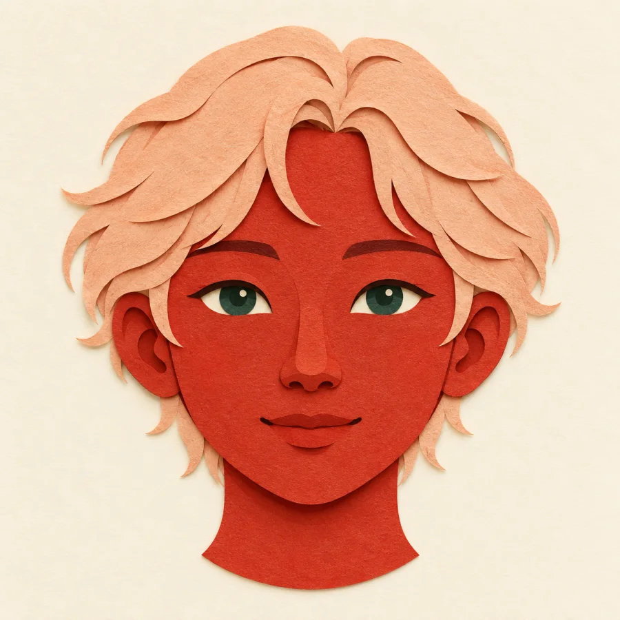 A calm portrait of a face with neat, simple features