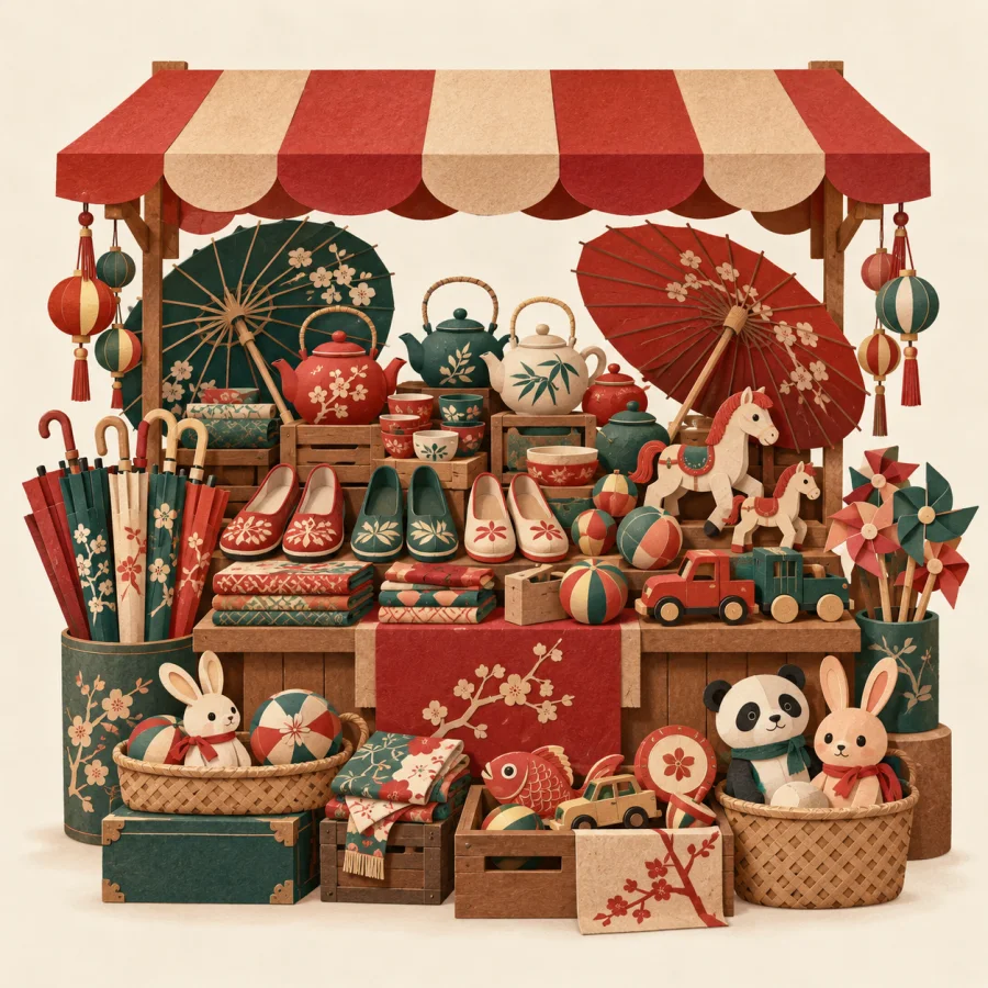 A market stall crowded with all kinds of varied goods