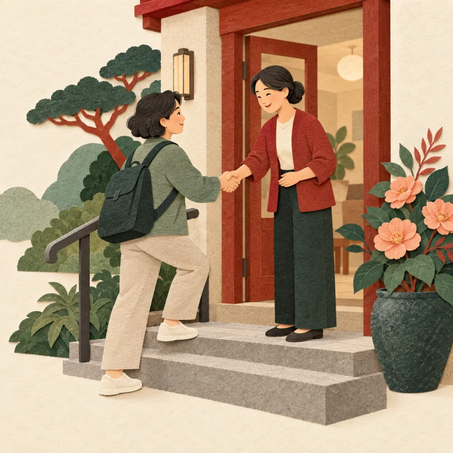 A counselor greets a person at a rehabilitation centre
