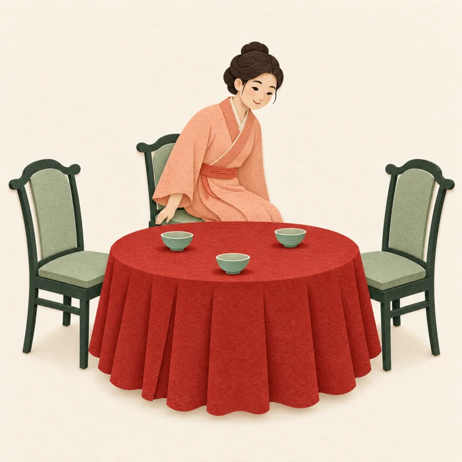 A guest takes his seat at a round banquet table