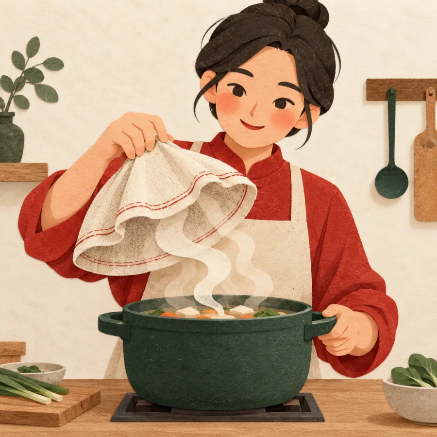 A person lifting the lid off a steaming pot