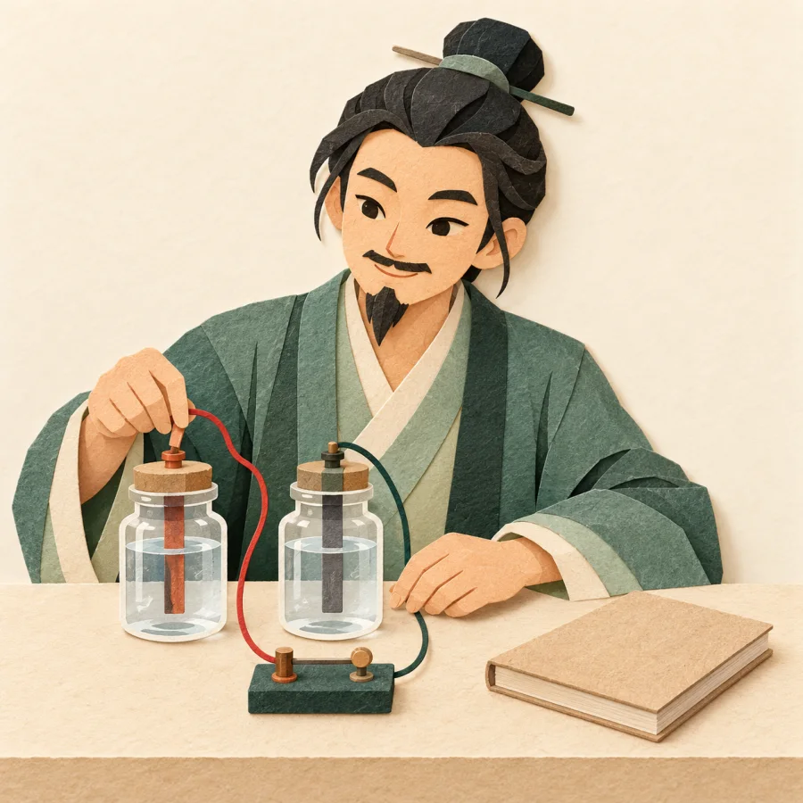 A scientist calmly works with a simple makeshift device