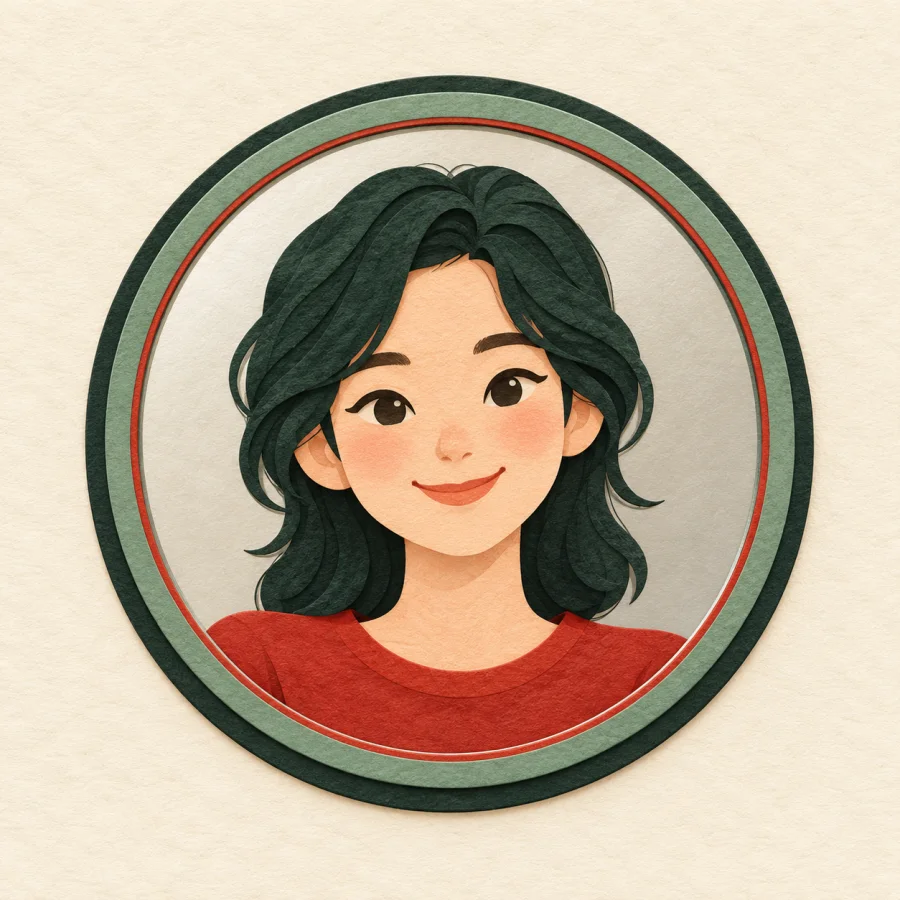 A portrait of a smiling person in a round mirror