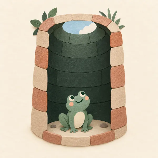 a frog at the bottom of a well